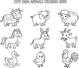 Obraz premium Set of cute farm animal coloring book1