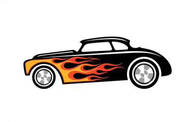 Obraz premium Classic Hot Rod Car Illustration with Flaming Graphics and Chrome Wheels, Vintage Automobile Design