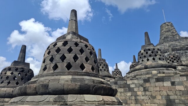 Panoramic View of Borobudur Temple Under Blue Sky