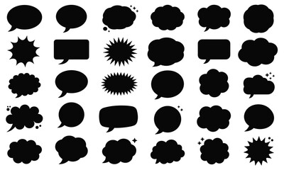 Fototapeta premium Diverse black speech bubble silhouettes on a white background express varied emotions for clear graphic communication art.