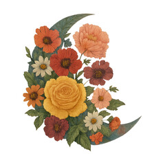 Obraz premium PNG Floral crescent moon illustration