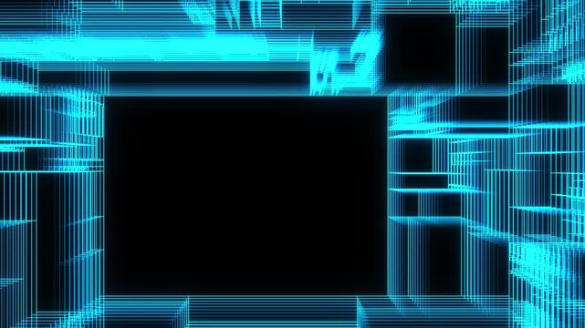 Abstract glowing blue circuit lines on a dark background. Futuristic digital pattern representing technology, connectivity, and modern electronics design. Seamless loop animation