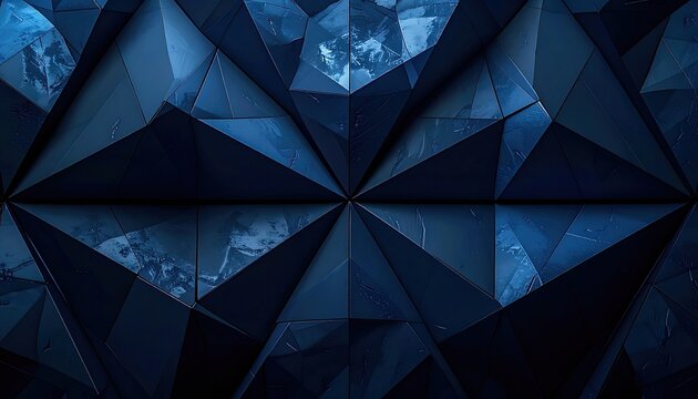 Geometric dark blue abstract background with facets and reflections.