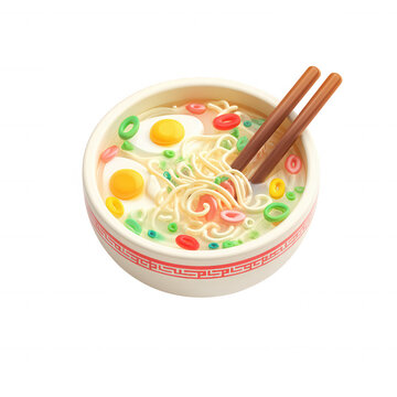 Asian ramen noodle bowl with chopsticks and egg transparent background traditional cuisine