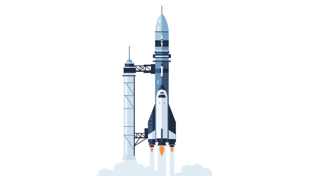 Rocket launch from launchpad with smoke and fire.