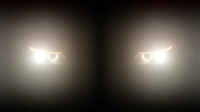 Car headlight blinking in Dark. Sports car Headlight.