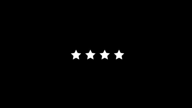4 Star Review star rating icon animation loop motion graphics video .on a black background, customer review UI element