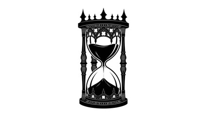 Ornate Hourglass with Falling Sand: An intricately designed black hourglass stands as a symbol of time's relentless passage, its dark sand steadily descending. © mahmuda428