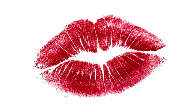 Red lipstick kiss mark print isolated on white background