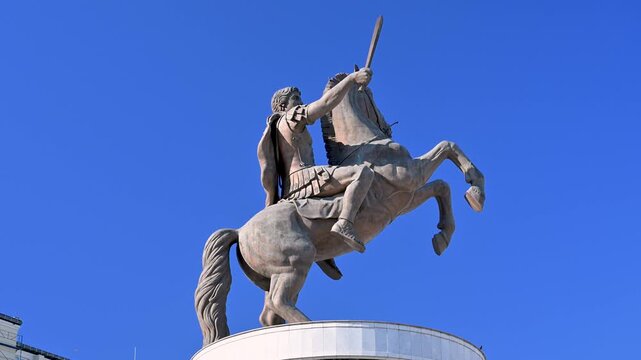 Alexander the Great on horse statue in Skopje, Macedonia