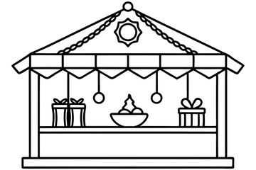 Obraz premium Festive Christmas Market Stall Line Art Vector
