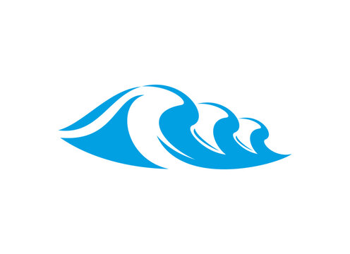 Sea blue swirly wave abstract icon or tattoo. Swirly wave isolated icon, ocean water tsunami abstract vector symbol. Sea blue water surface graphic emblem element or curly flow sign