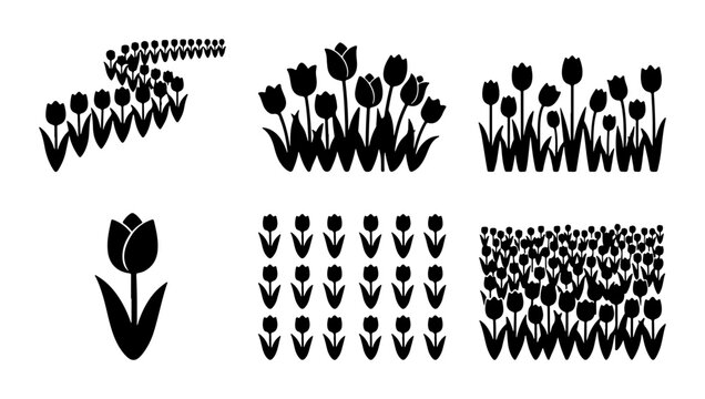 Tulip Flower Silhouettes, Spring Garden Icons, Floral Vector Elements