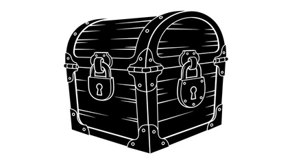 Treasure Chest Icon: A stylized, vintage treasure chest, rendered in black and white, sits locked and sealed, hinting at hidden riches and forgotten secrets. © mahmuda428