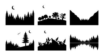 Obraz premium Vector Forest & Mountain Landscapes, Nature Silhouettes, Night Scenes