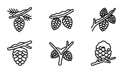 Pine Cone Icons, Forest Nature Vector Graphics, Winter Season Elements © MdParvej