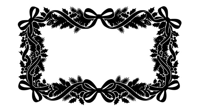 Christmas Decorative Silhouette Frame with Bows and Holly Leaves