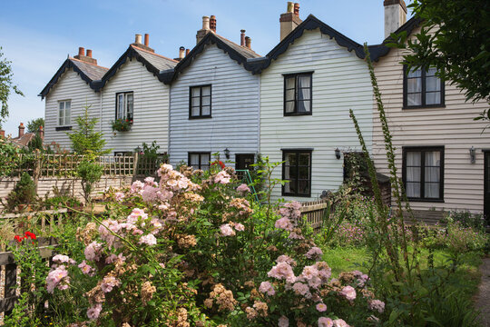 Old clapboard fishermen's cottages, with beautiful gardens, Ferrol Road, Gosport, Hampshire, UK