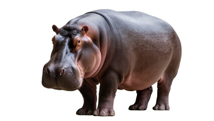 Fototapeta premium Large hippopotamus standing full body view, facing left