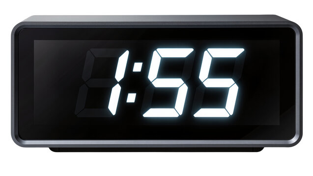 Digital alarm clock displaying 1 55 time