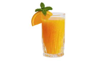 Orange juice in tall glass with orange slice and mint leaf garnish © Lena
