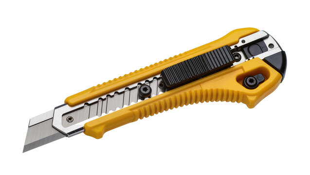 Yellow utility knife with retractable blade and black grip