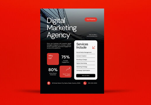 Black and Red Minimalist Digital Marketing Agency Flyer