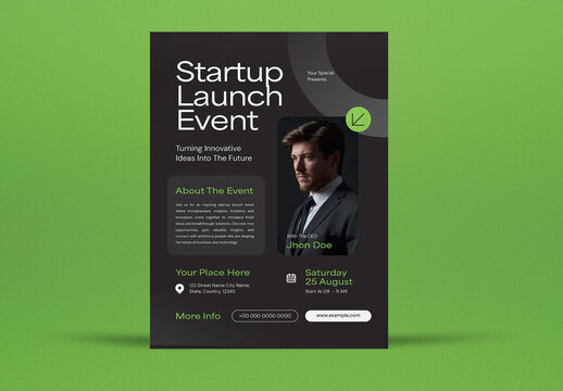 Black and Green Corporate Startup Launch Event Flyer