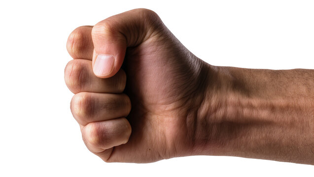 Human fist clenched tightly, showing knuckles and skin texture