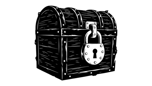 Treasure Chest with Lock: A detailed, vintage wooden treasure chest, bound with metal accents and secured with a large, old-fashioned padlock, evokes mystery and hidden riches.