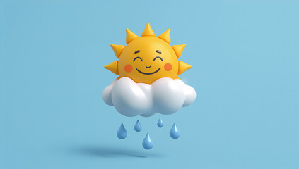 Fototapeta premium 3D render happy cartoon sun and cloud funny on background