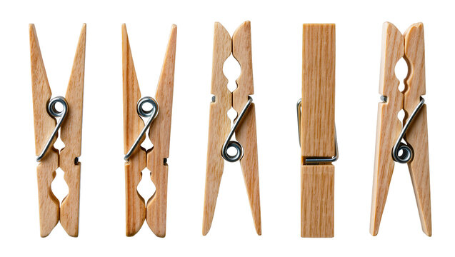 Wooden clothespins with metal springs, set of five