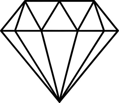 Diamond, geometric shape, black lines, minimalist design, luxury symbol icon line airt vactor outline Illustrations on white background.