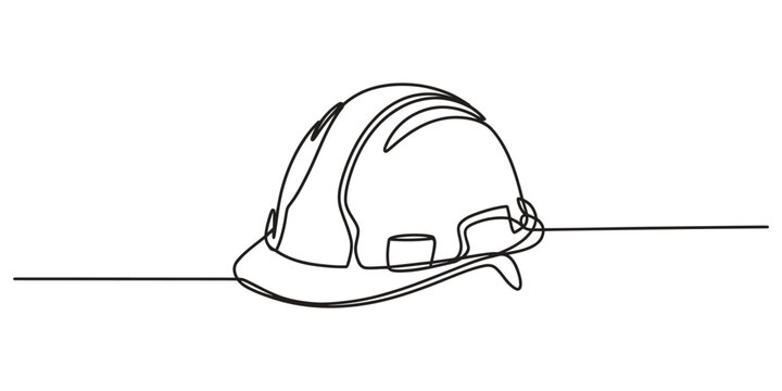 Continuous single line drawing of a construction safety hard hat helmet