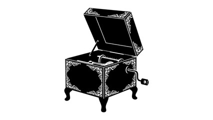 Vintage Music Box: An antique, intricately decorated music box stands open, revealing its mechanical workings, evoking a sense of nostalgia and timeless melody. © Murshida