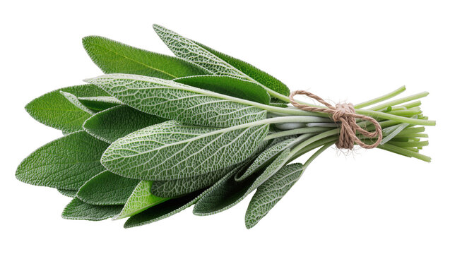 Bundle of fresh sage leaves tied with twine
