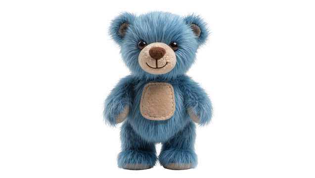 Fluffy blue teddy bear with tan belly patch and paws
