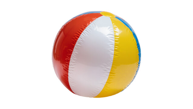 Inflatable beach ball with red white yellow, and blue panels