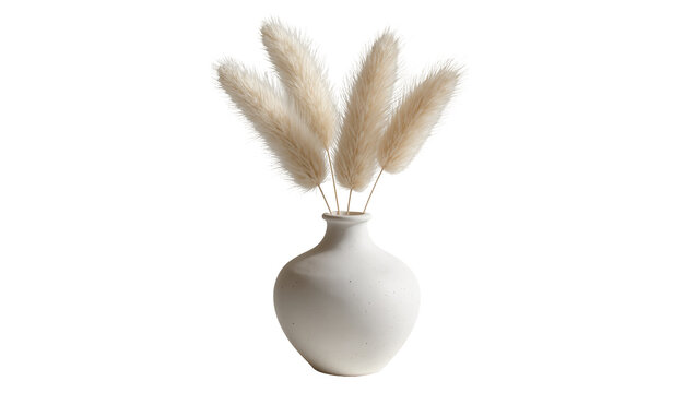 Creamy white ceramic vase with fluffy bunny tail grass