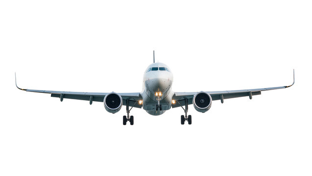 Commercial airplane with engines and landing gear visible