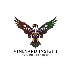 Fototapeta premium Detailed eagle emblem incorporating vineyard elements, perfect for wineries, viticulture brands, and nature-inspired luxury businesses looking for a powerful and organic identity.