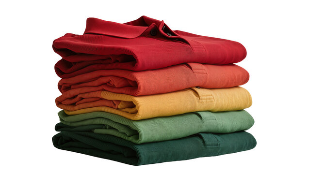 Stack of folded polo shirts in autumn colors