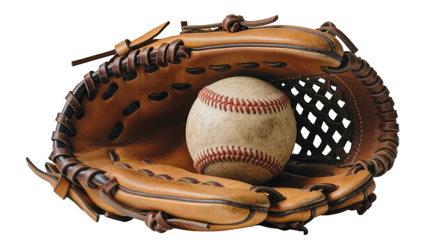 Leather baseball glove with ball inside