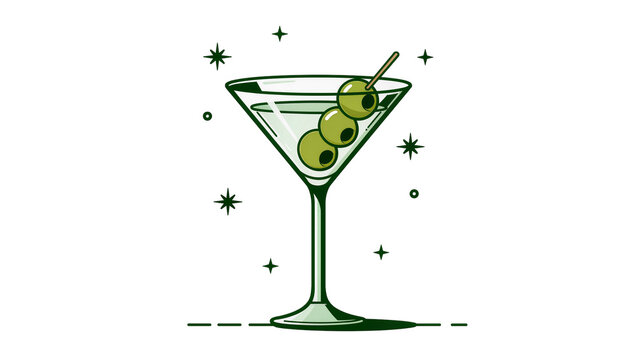 Martini glass with three olives and sparkles