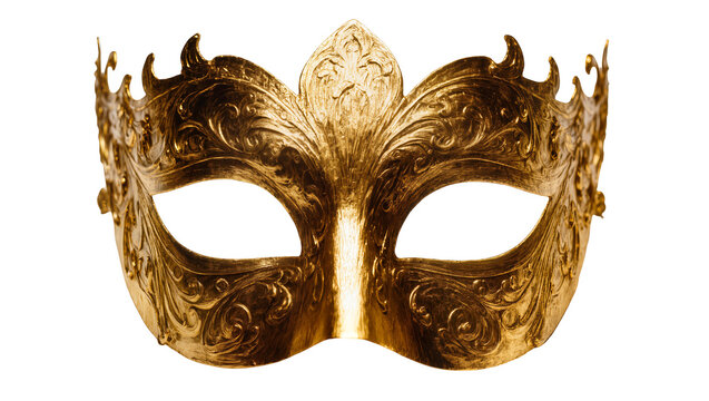 Ornate golden Venetian masquerade mask with intricate scrollwork