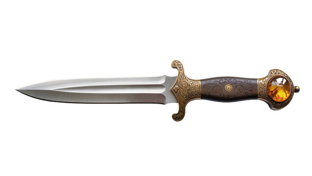 Ornate dagger with polished steel blade and amber pommel