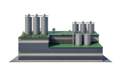Industrial facility with multiple silos and green roof © Johanna