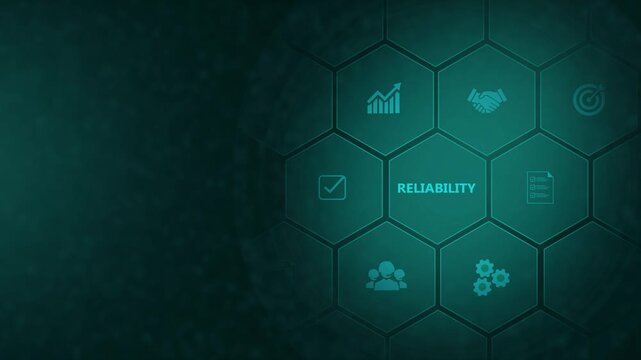 Animated digital diagram displaying the concept of reliability in business strategy. digital interface on cyan color background