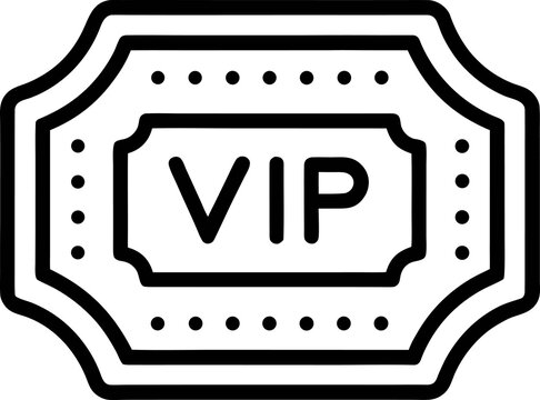 VIP badge icon with exclusive access and luxury symbol in black outline on white background.