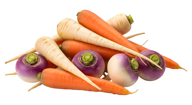 Collection of colorful raw root vegetables including carrots, beets, and onions